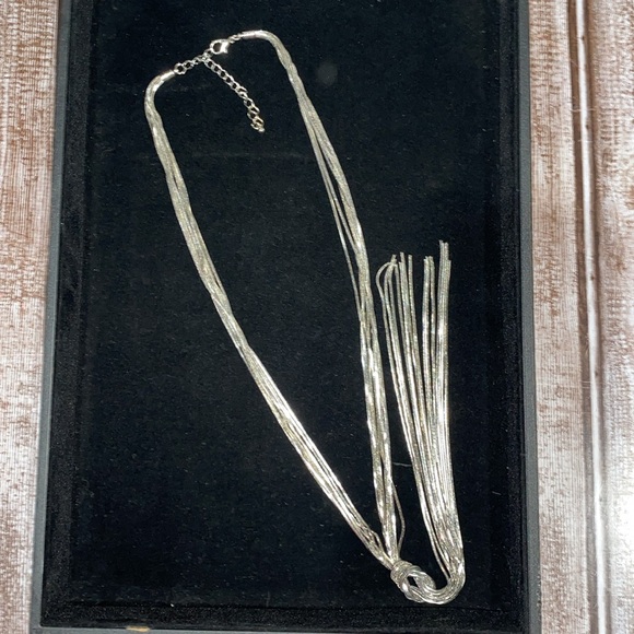 Knotted Silver-Toned Multi Strand Snake Chain Necklace - Picture 3 of 4